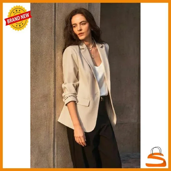 Womens Slim Fit Blazer Open Front Work Office Casual Jacket - Picture 5 of 8